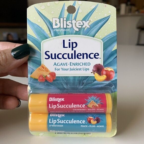 Blistex Lip Balm 2 Pk Succulence Agave Enriched Strawberry Melon Peach - Picture 1 of 4